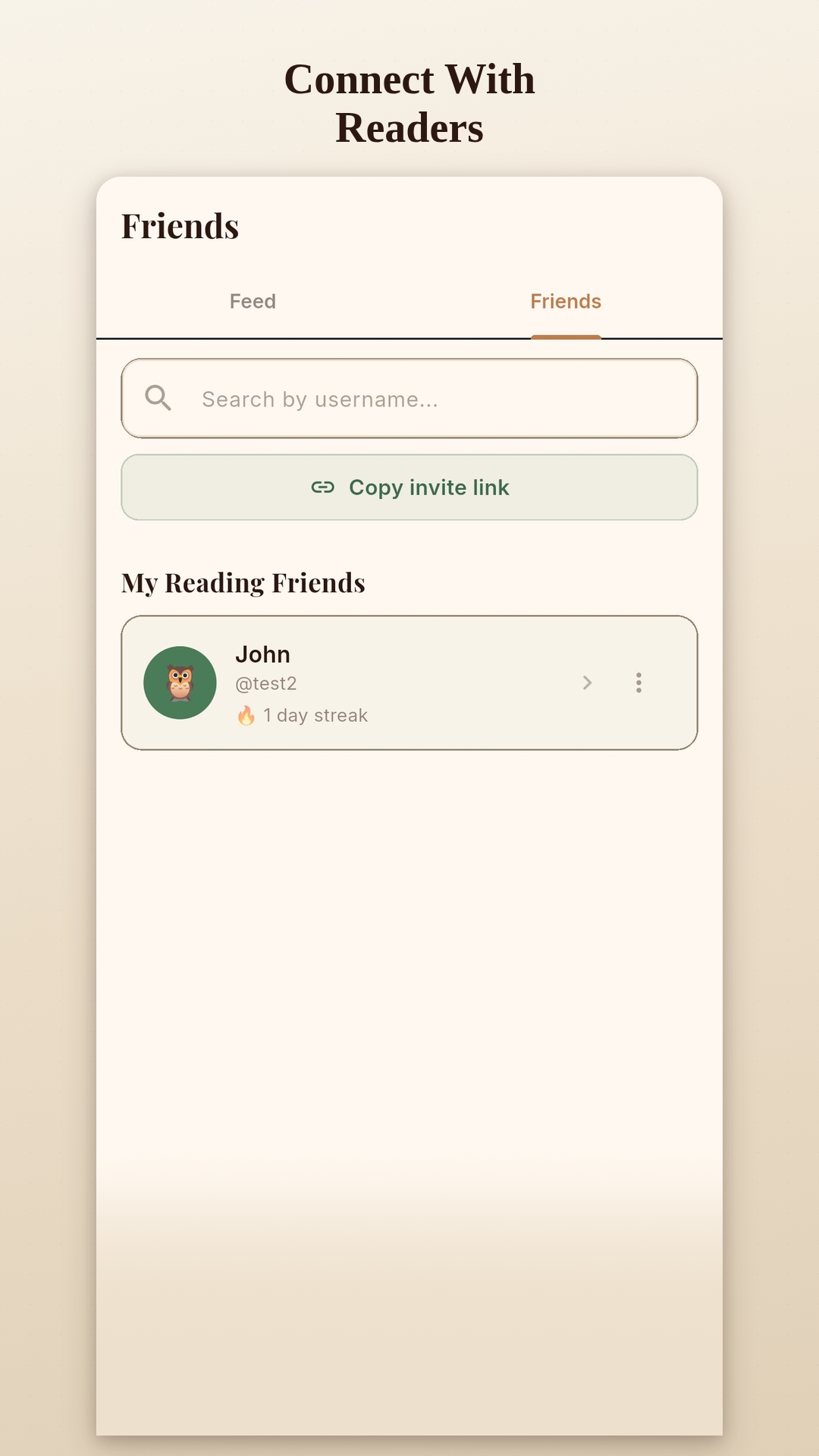 Friends screen with reading activity