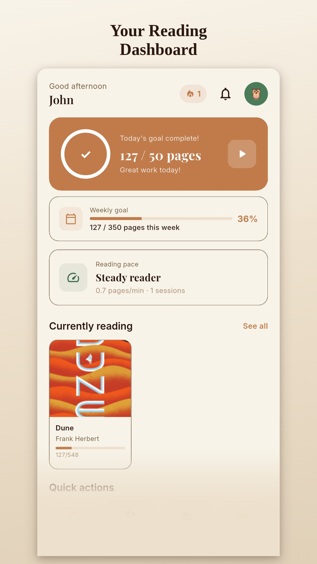 Home screen showing current reads